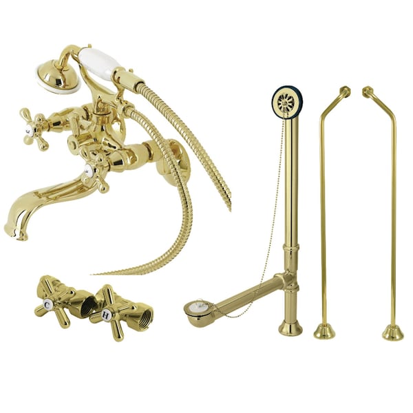 Kingston Brass CCK225PBD Tub Wall Mount Clawfoot Tub Faucet Package with Supply Line, Polished Brass CCK225PBD - main